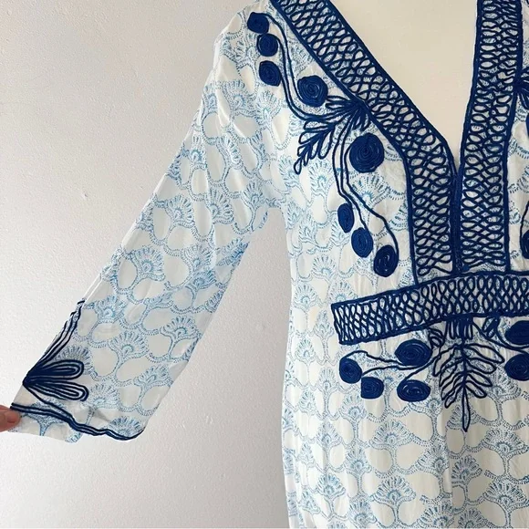 Roberta Roller Rabbit Blue Boho Long Sleeve Tunic Cover Up Dress XS - Picture 3 of 12